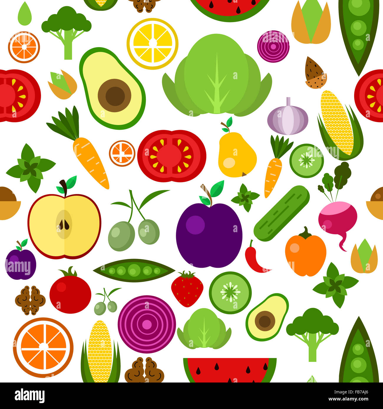 Illustration of vector flat design fruits and vegetables icons ...