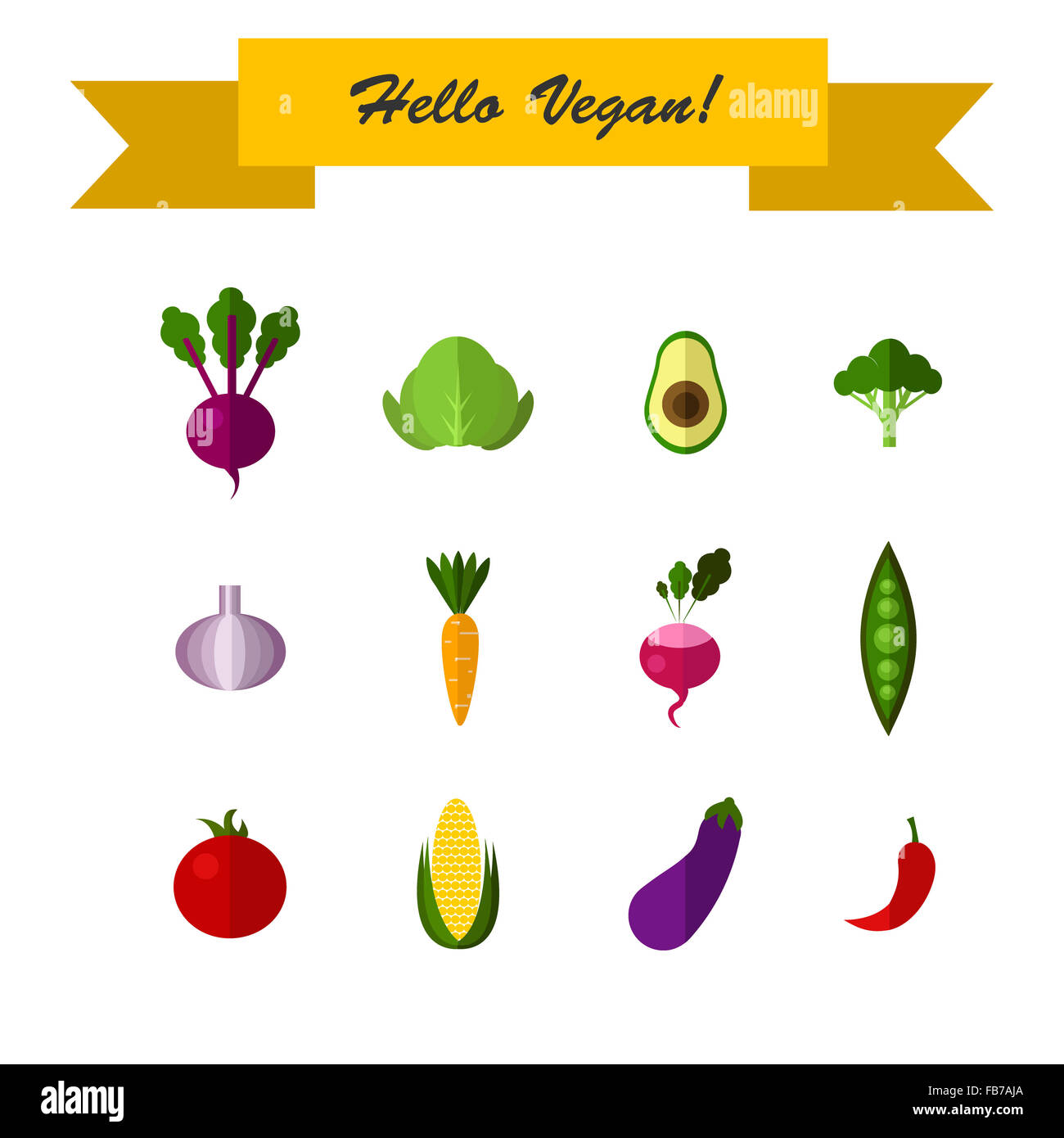 Illustration of vector flat design fruits and vegetables icons ...