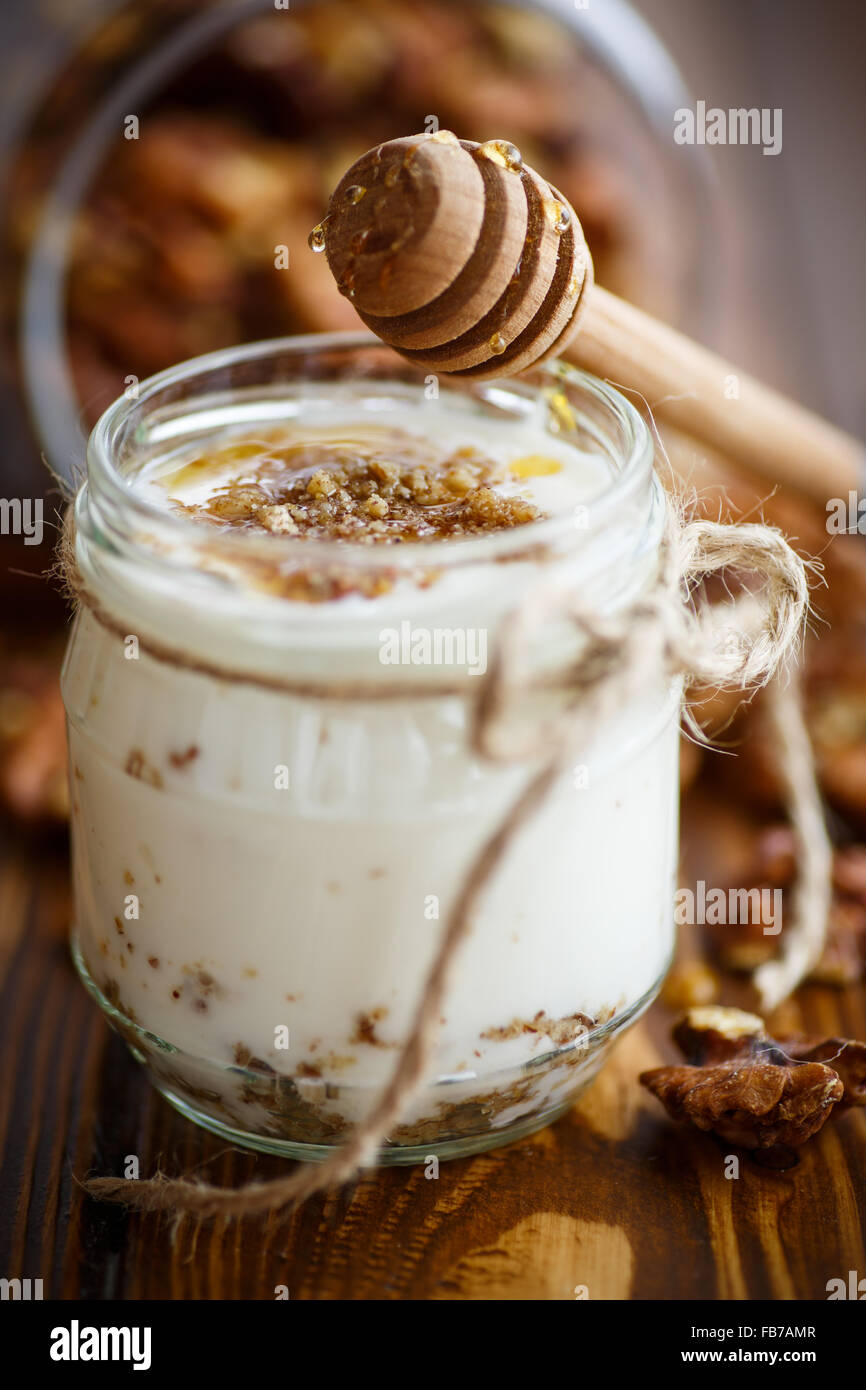 Natural fresh yogurt with nuts and honey Stock Photo Alamy
