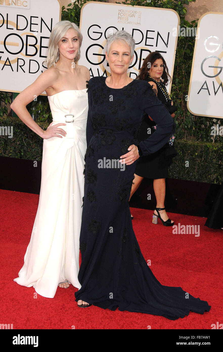Los Angeles, California, USA. 10th Jan, 2016. Jan 10th 2016 - Los Angeles California USA - Actress JAMIE LEE CURTIS, ANNIE GUEST at the 73rd Golden Globe Awards - Arrivals held at the Beverly Hills Hotel, Los Angeles CA. © Paul Fenton/ZUMA Wire/Alamy Live News Stock Photo