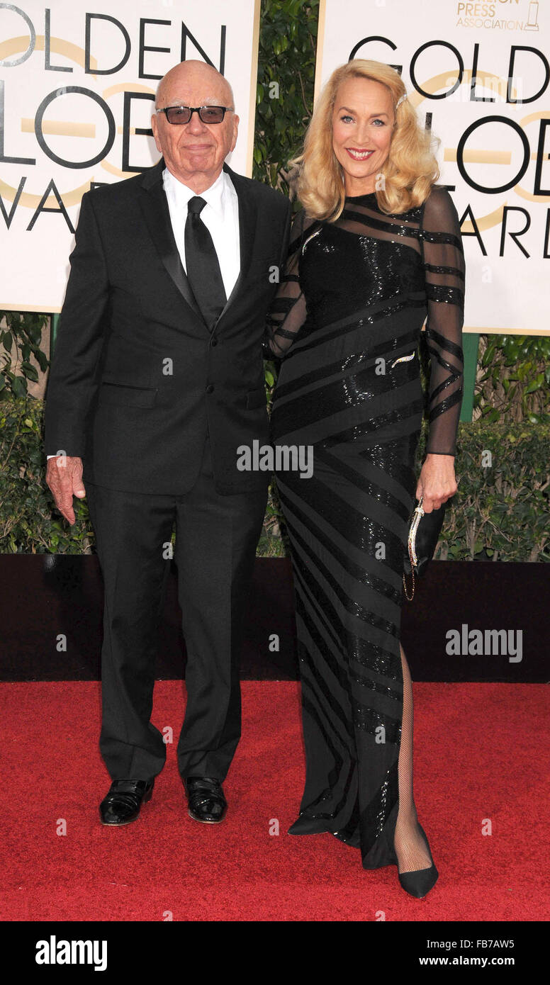 Los Angeles, California, USA. 10th Jan, 2016. Jan 10th 2016 - Los Angeles California USA - Executive RUPERT MURDOCH, JERRY HALL at the 73rd Golden Globe Awards - Arrivals held at the Beverly Hills Hotel, Los Angeles CA. © Paul Fenton/ZUMA Wire/Alamy Live News Stock Photo