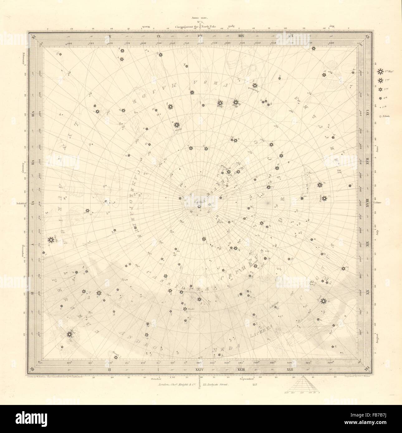 ASTRONOMY CELESTIAL: Star map. Star chart, V. North Pole. SDUK, 1848 Stock Photo