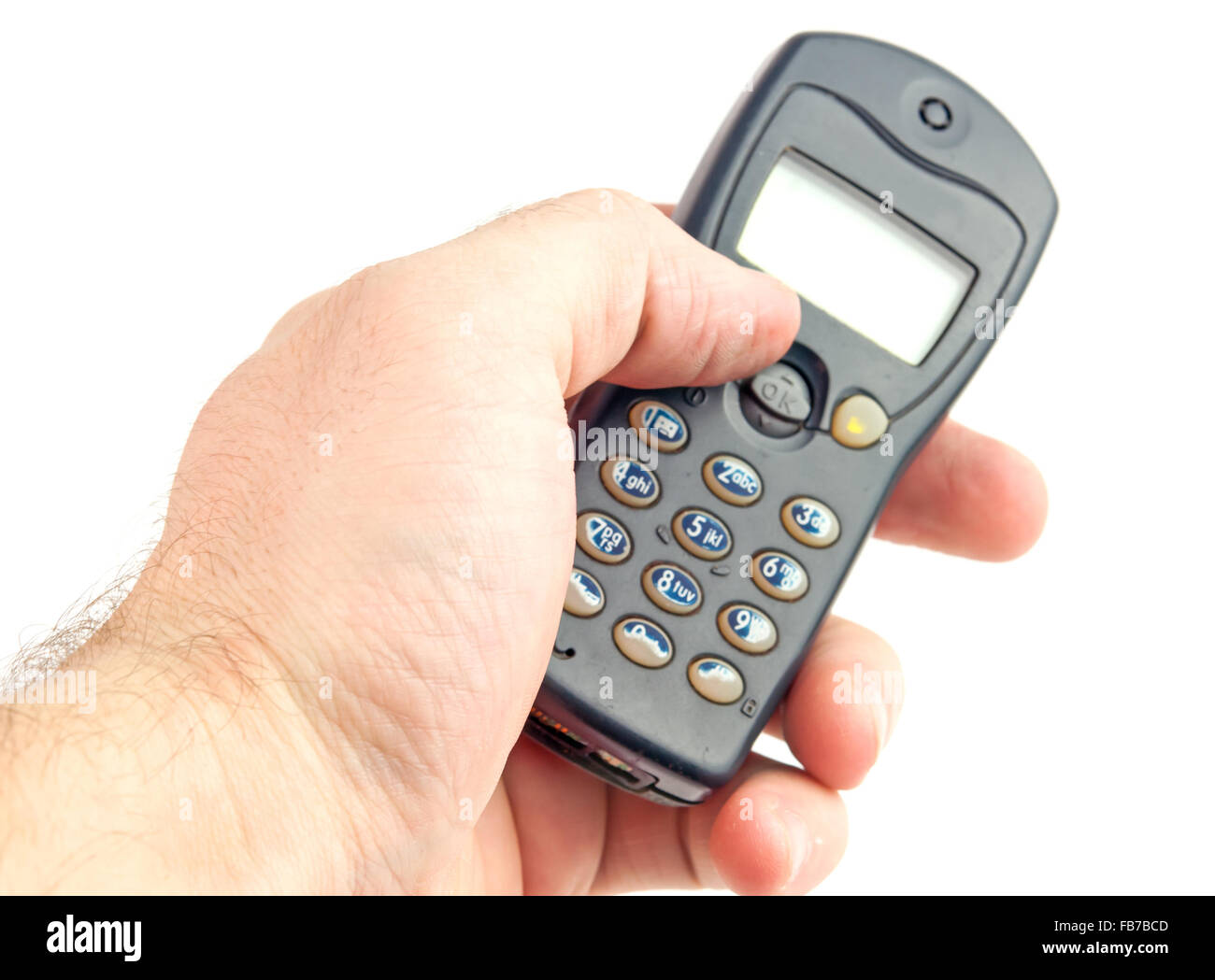 old phone in hand. Close up Stock Photo