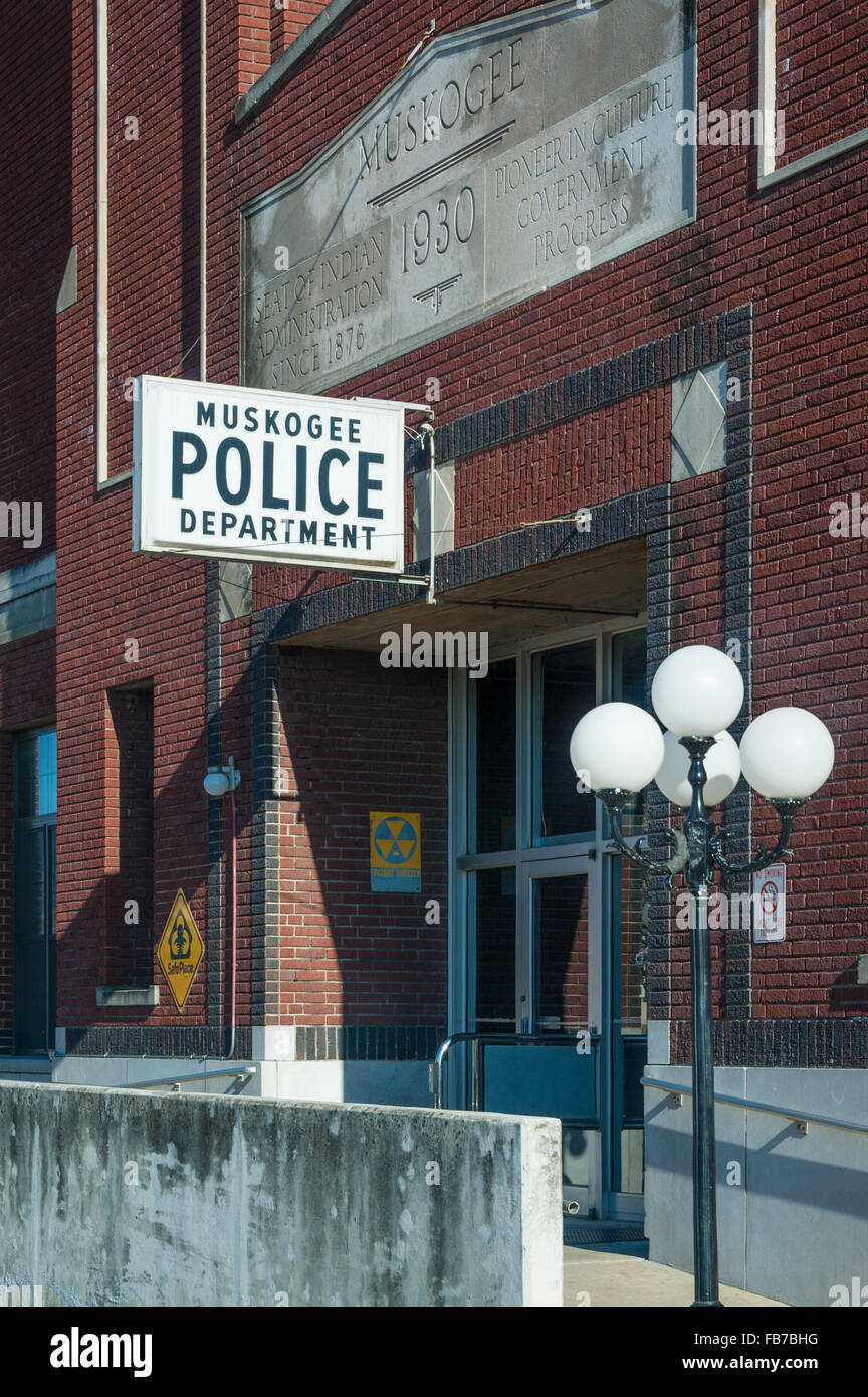 Muskogee Police Department entrance in downtown Muskogee, Oklahoma, USA