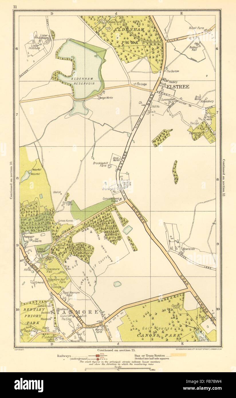 HERTS Elstree, Stanmore, Edgware, Aldenham Park, Canons Park, 1923 old