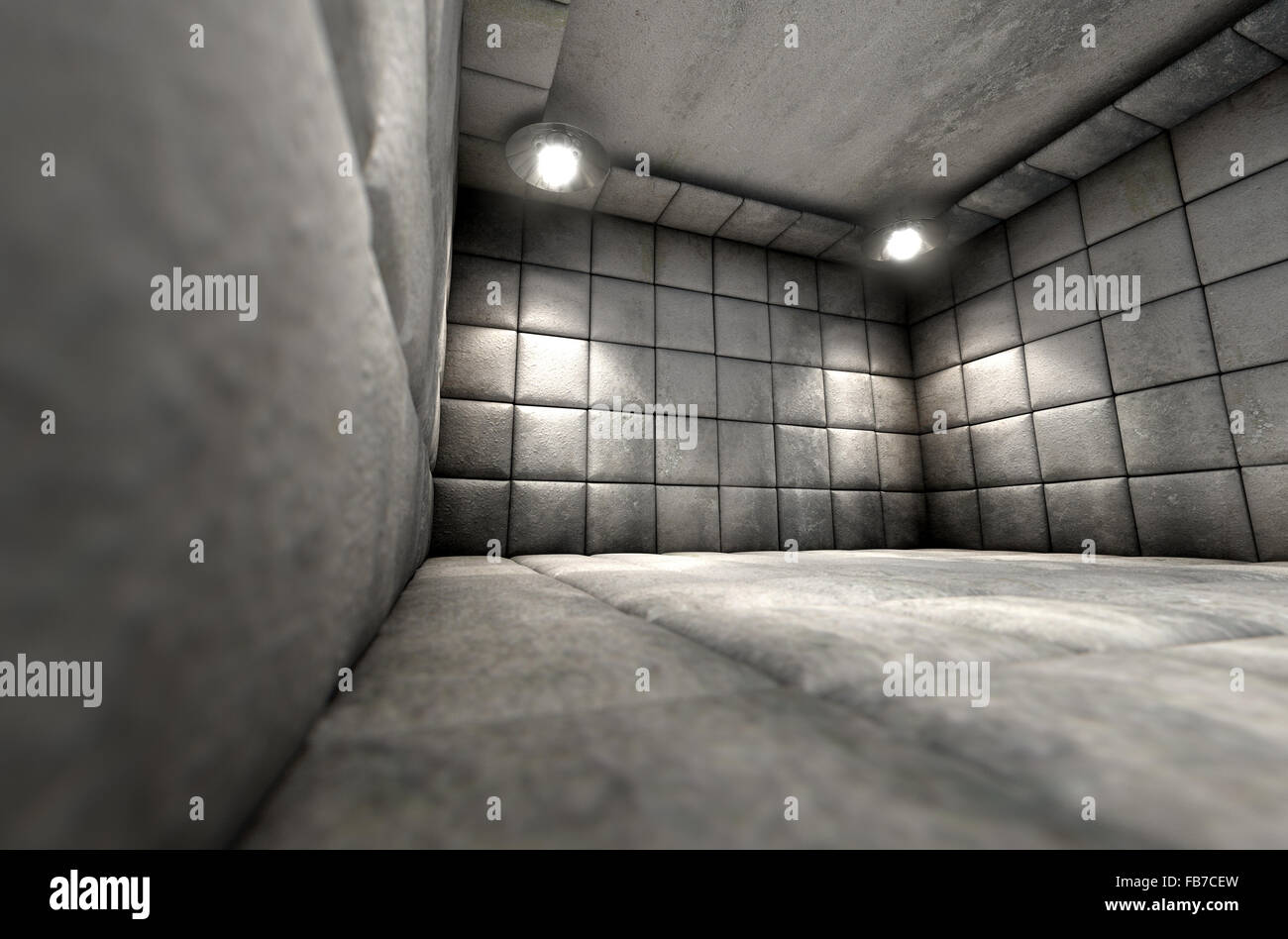 A dirty white padded cell in a mental hospital Stock Photo
