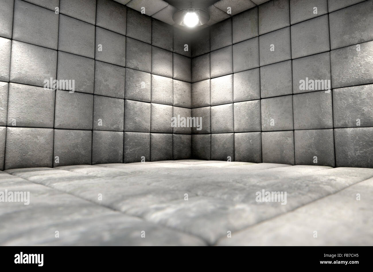 A dirty white padded cell in a mental hospital Stock Photo