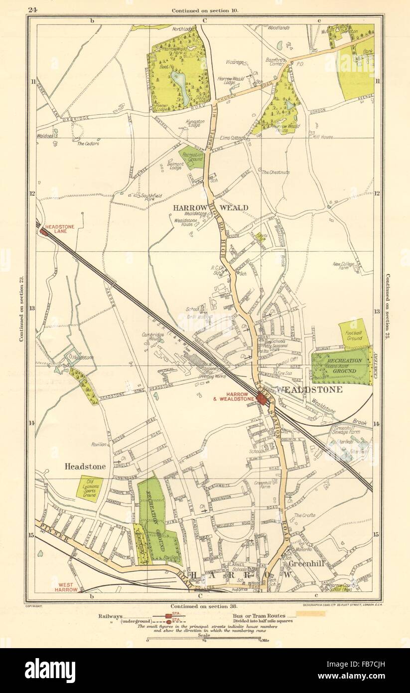 HARROW Stanmore, Wealdstone, Greenhill, Weald, Headstone Lane, 1923
