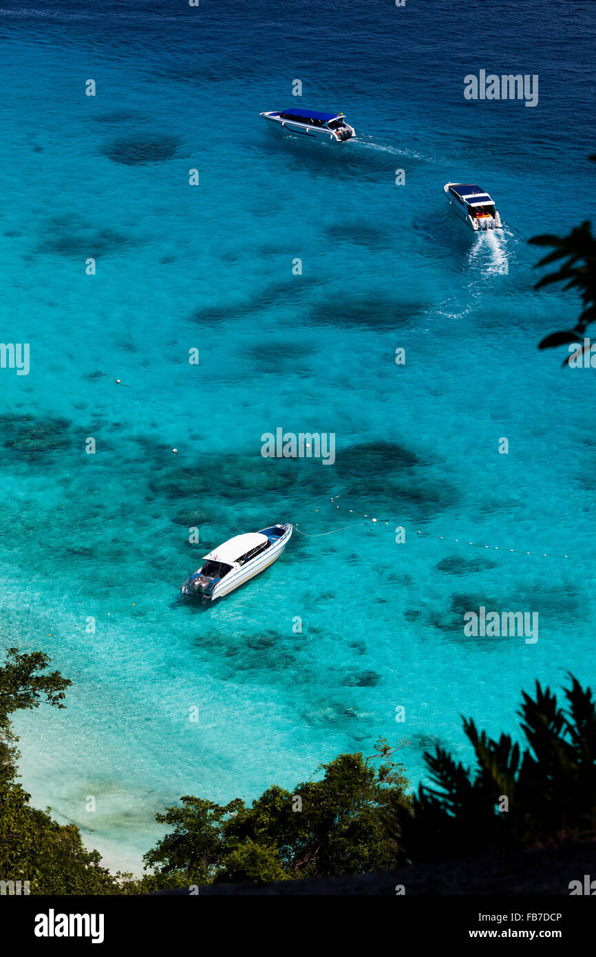 High angle view of boats sailing in sea Stock Photo
