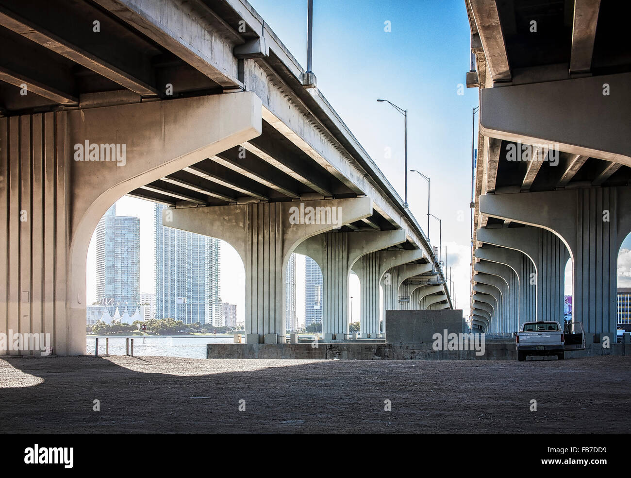 Underneath view of highway bridges Stock Photo Alamy