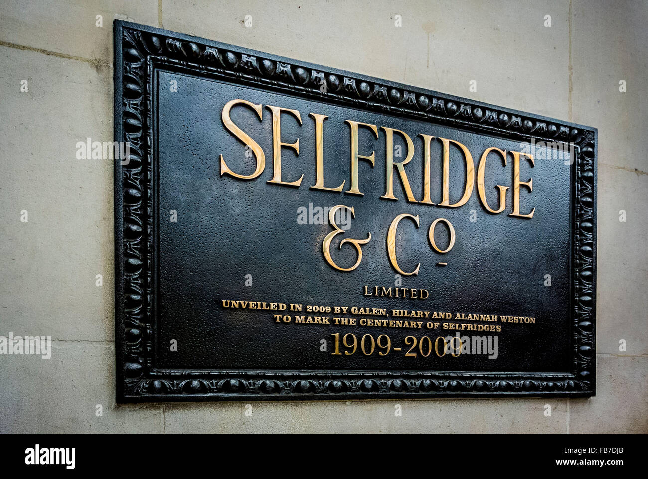 Selfridge & Co sign outside Selfridges Department Store, Oxford Street