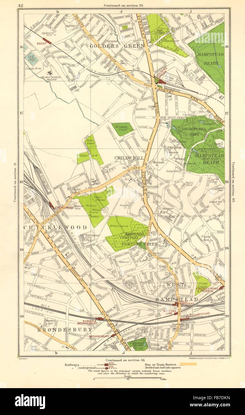 CRICKLEWOOD: Brondesbury,Fortune/Golders Green,Hampstead,Child's Hill, 1923 map Stock Photo