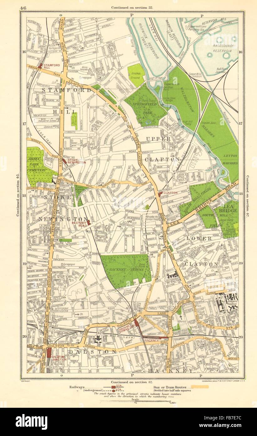 STOKE NEWINGTON: Dalston, Clapton, Stamford Hill, Upper Clapton, 1923 old map Stock Photo