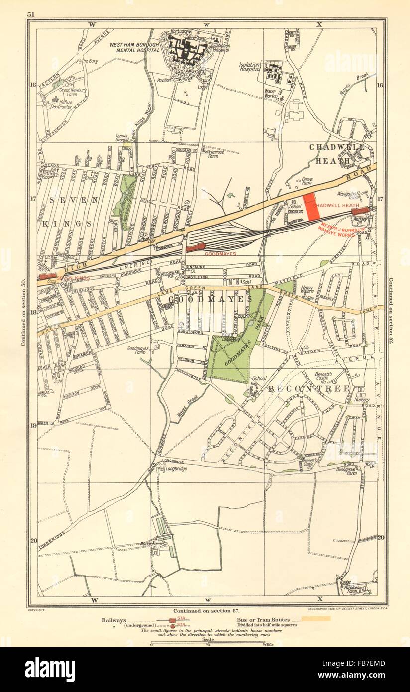 LONDON:Becontree,Goodmayes,Seven Kings,Chadwell Heath,Longbridge Rd, 1923 map Stock Photo