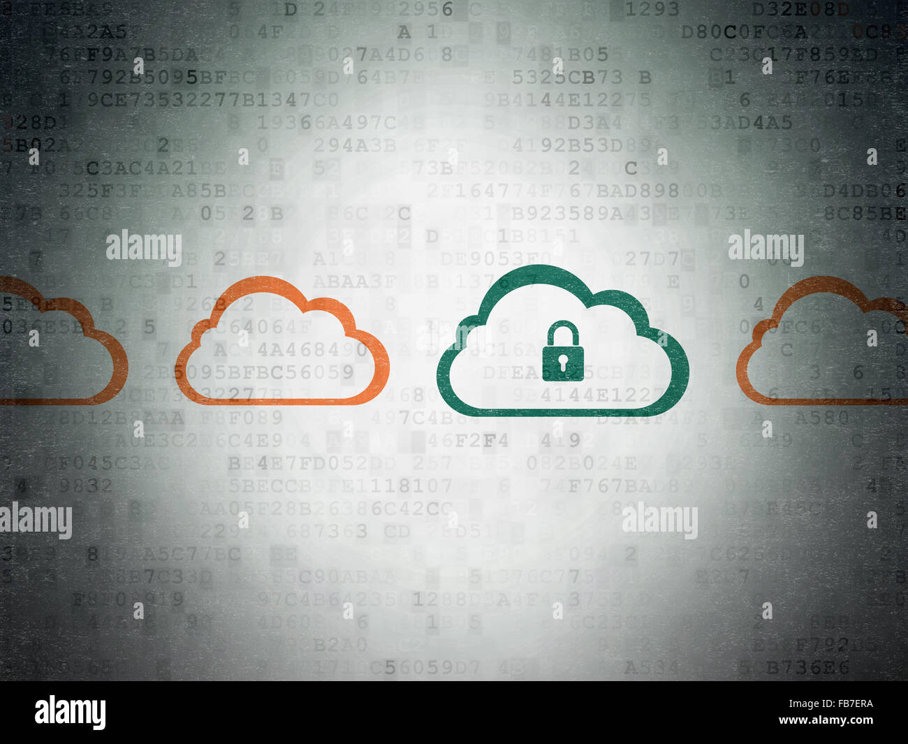 Cloud computing concept: cloud with padlock icon on Digital Paper ...