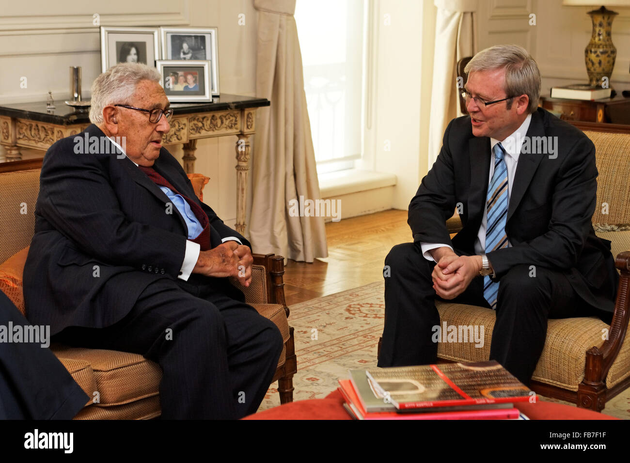 Australian Foreign Minister Kevin Rudd meets with former United States Secretary of State Dr Henry Kissinger. Stock Photo