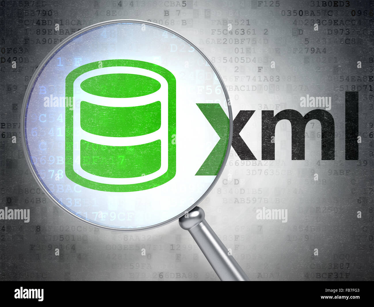 Database concept: Database and Xml with optical glass Stock Photo
