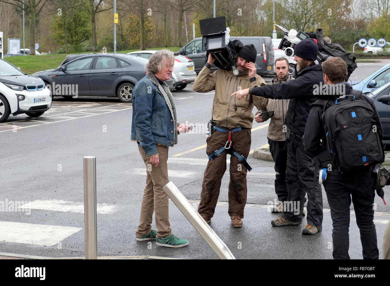 James May filming at Reading Service Station, England, on 24th November 2015, for his new Amazon Prime show. Stock Photo