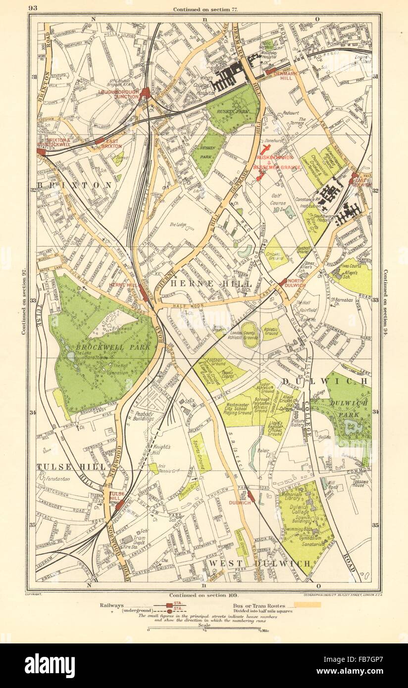 LONDON: Dulwich,Herne Hill,Tulse Hill,Brixton,Stockwell,Denmark Hill, 1923 map Stock Photo