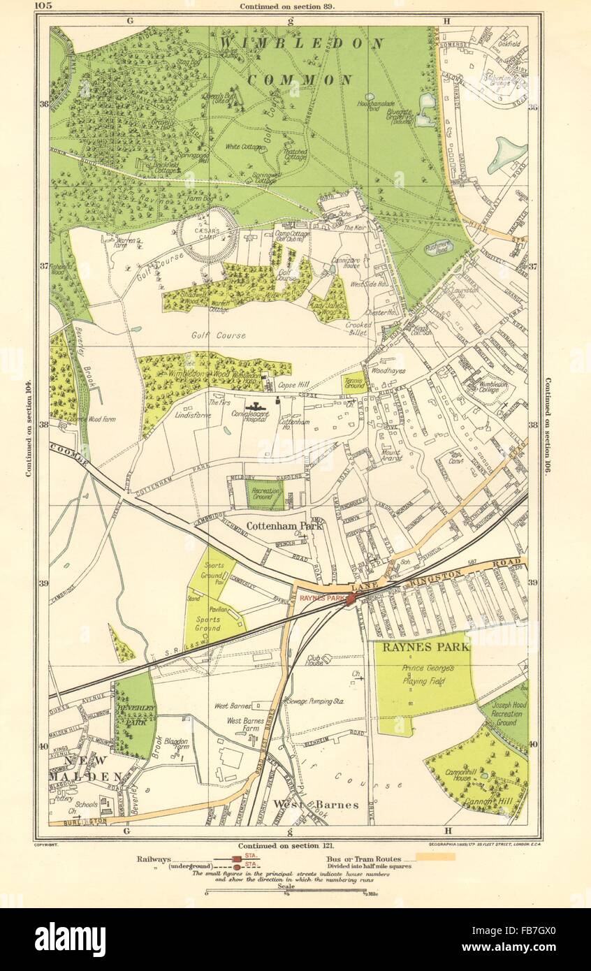 WIMBLEDON Raynes Park, Cottenham Park, New Malden, Shannon Corner, 1923 map Stock Photo Alamy