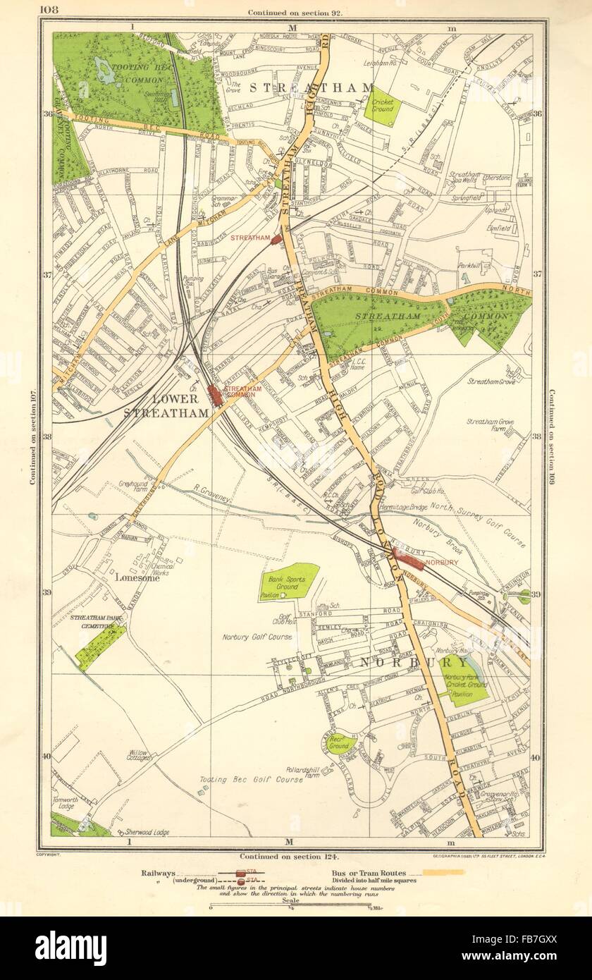 Tooting Bec Common Map London:lonesome,Lower Streatham,Norbury,Streatham Common,Tooting Bec, 1923  Map Stock Photo - Alamy