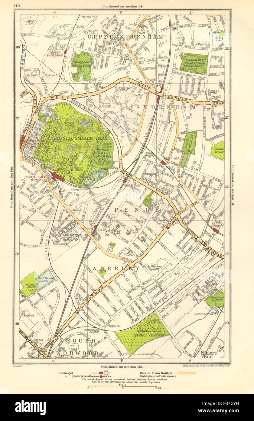 SYDENHAM: Anerley, Elmers End, Penge, Crystal Palace, Upper Norwood, 1923 map Stock Photo