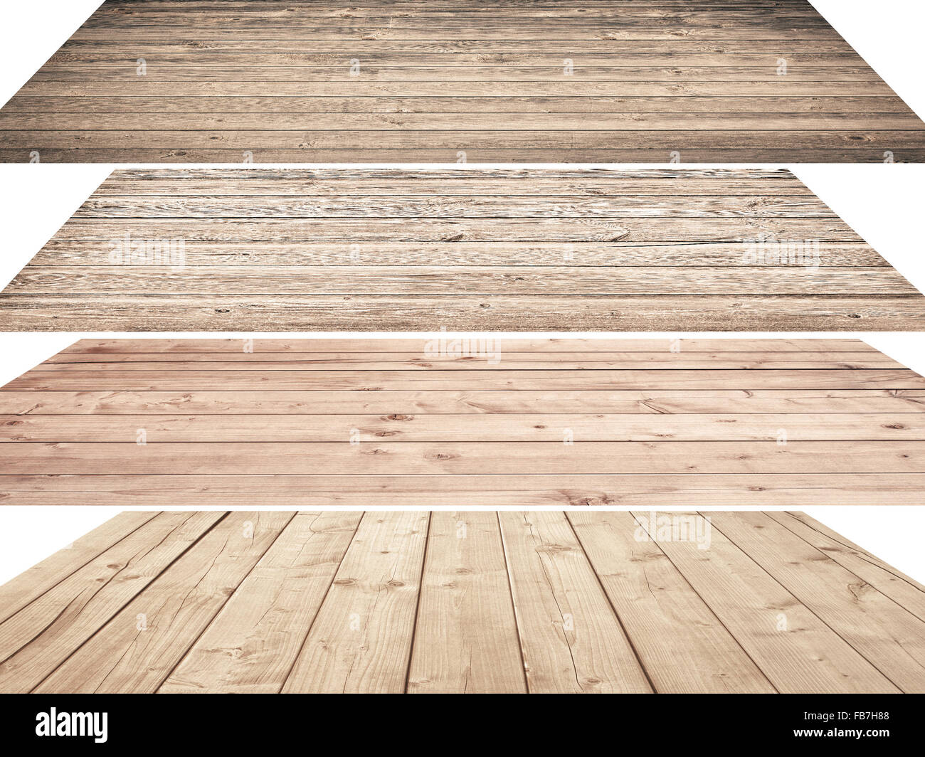Wooden shelves or table surface isolated on white background Stock Photo