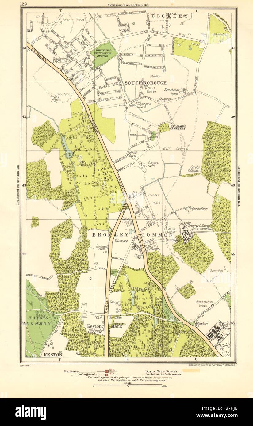 BROMLEY COMMON: Keston, Keston Mark, Locksbottom,Southborough,Bromley, 1923 map Stock Photo