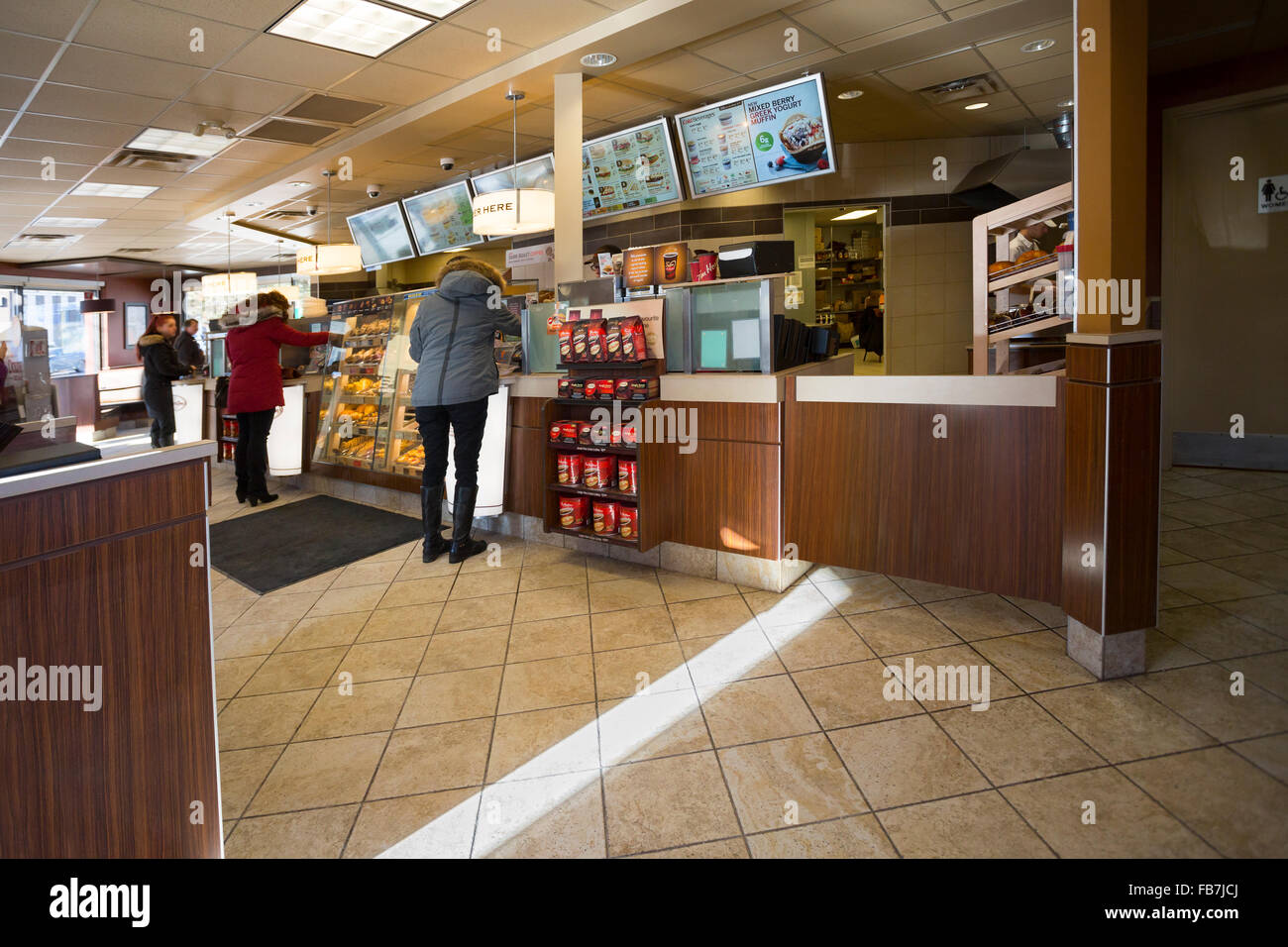 people ordering food at Tim Hortons restaurant, Ontario, Canada Stock Photo