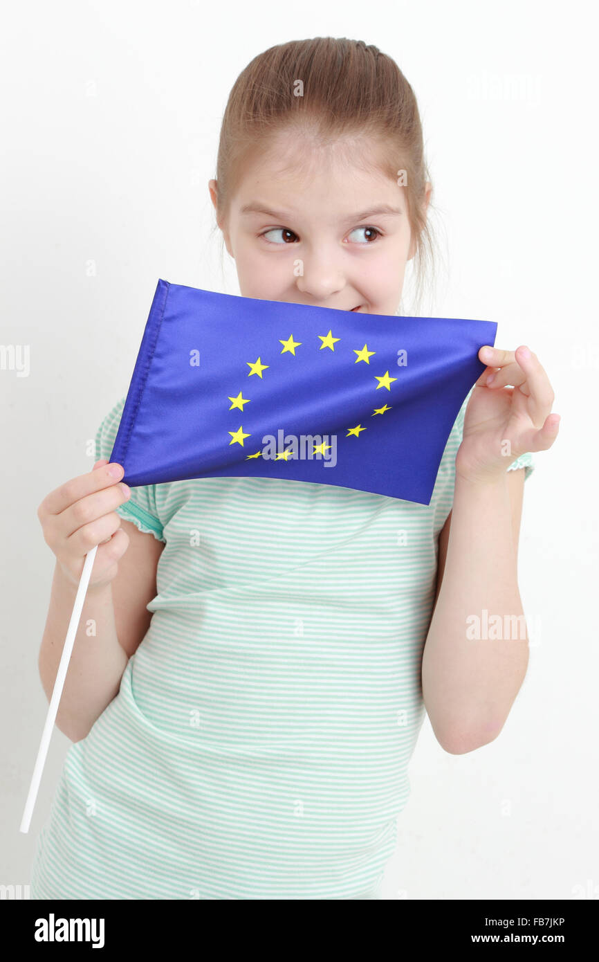 kid and european flag Stock Photo
