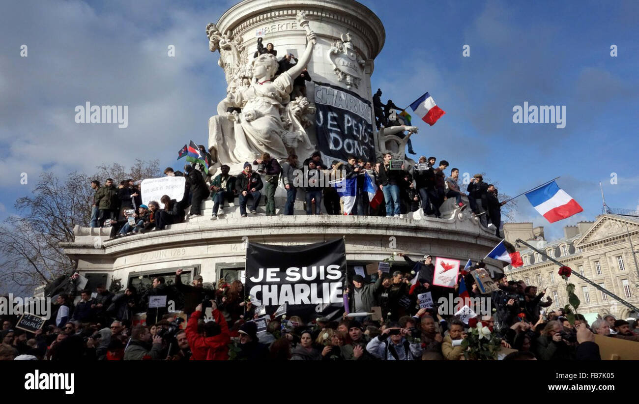 Je suis Charlie is a 2015 French documentary film directed by Emmanuel Leconte and Daniel Leconte about the 2015 Île-de-France attacks.  This photograph is for editorial use only and is the copyright of the film company and/or the photographer assigned by the film or production company and can only be reproduced by publications in conjunction with the promotion of the above Film. A Mandatory Credit to the film company is required. The Photographer should also be credited when known. Stock Photo