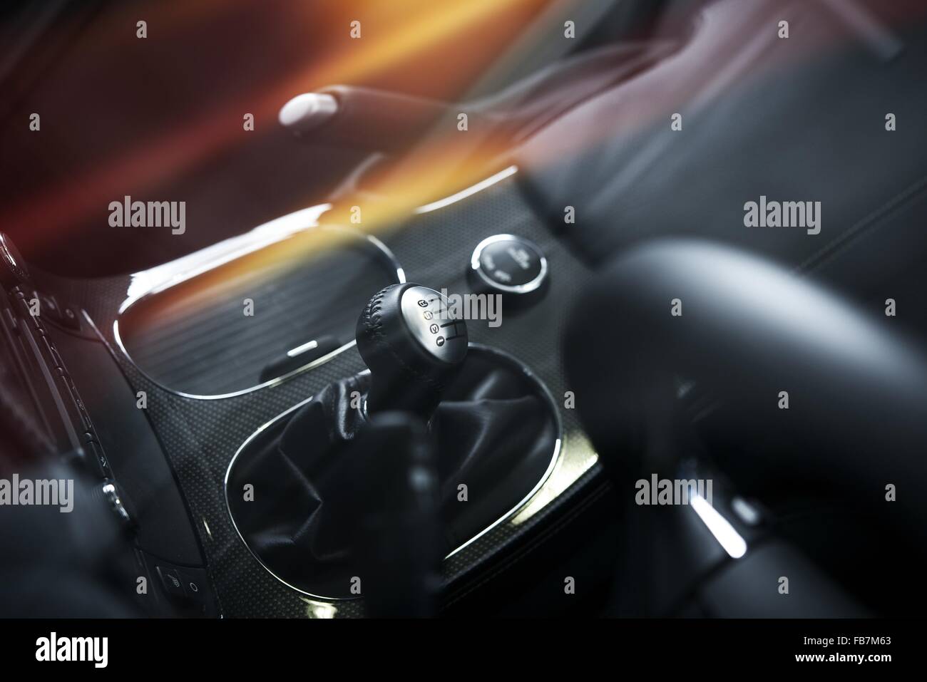 Elegant Modern Car Interior with Stick Shift Transmission Stock Photo