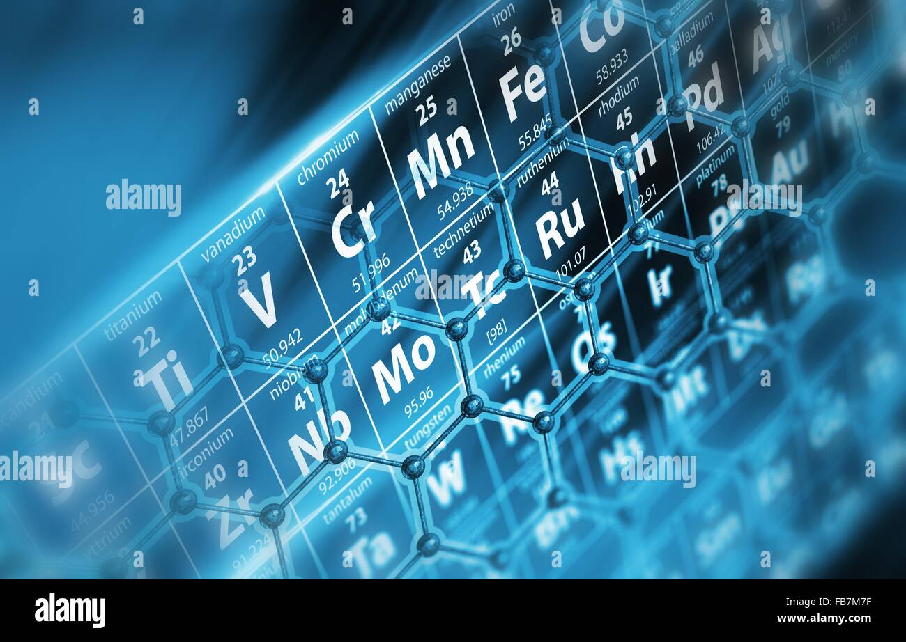 Periodic Table with Molecules Concept Illustration. Stock Photo