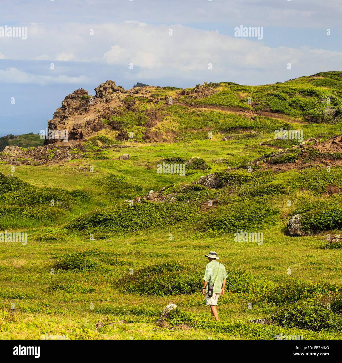 Hiker on the Ohai Trail in Maui Stock Photo