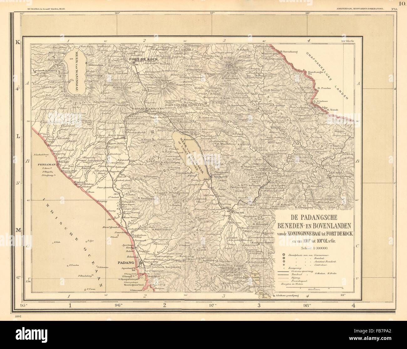 DUTCH EAST INDIES:SUMATRA:Padang Bukittingi Fort de Kock. DORNSEIFFEN, 1892 map Stock Photo