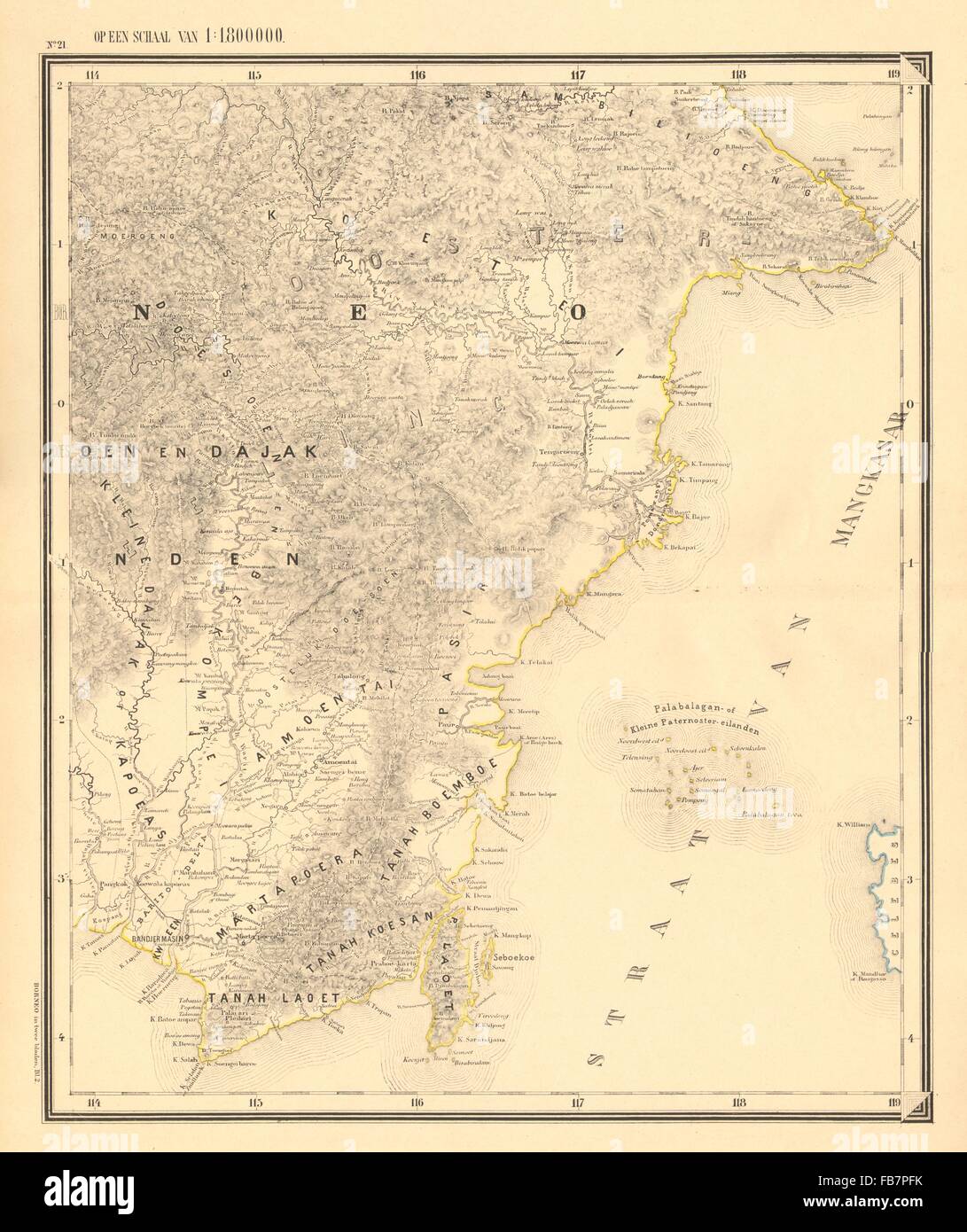 DUTCH EAST INDIES:Indonesia:BORNEO East Kalimantan. DORNSEIFFEN, 1892 old map Stock Photo