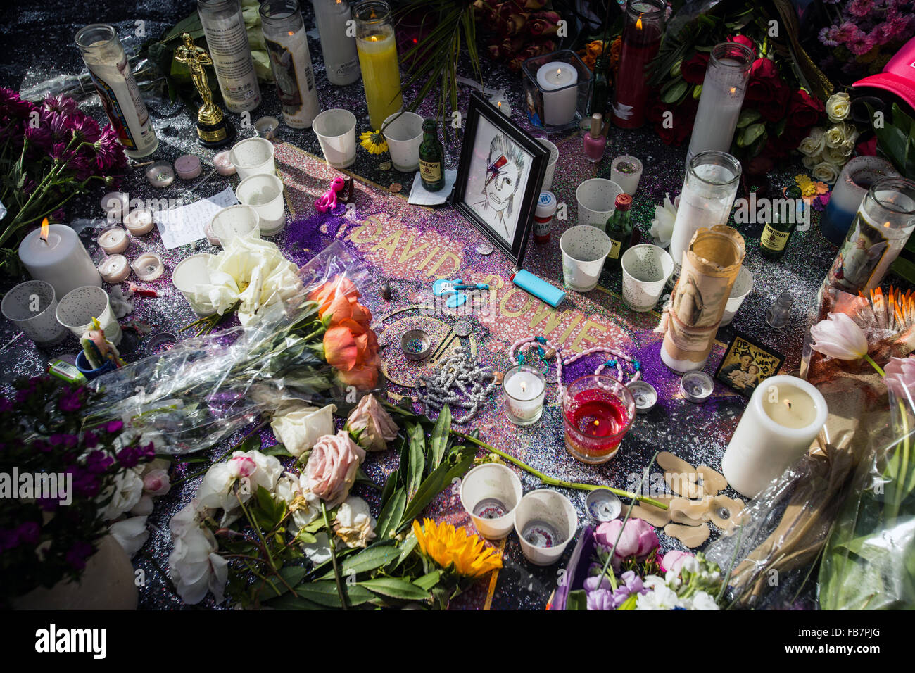 Fans pay tribute to David Bowie the day after his death at his star on ...
