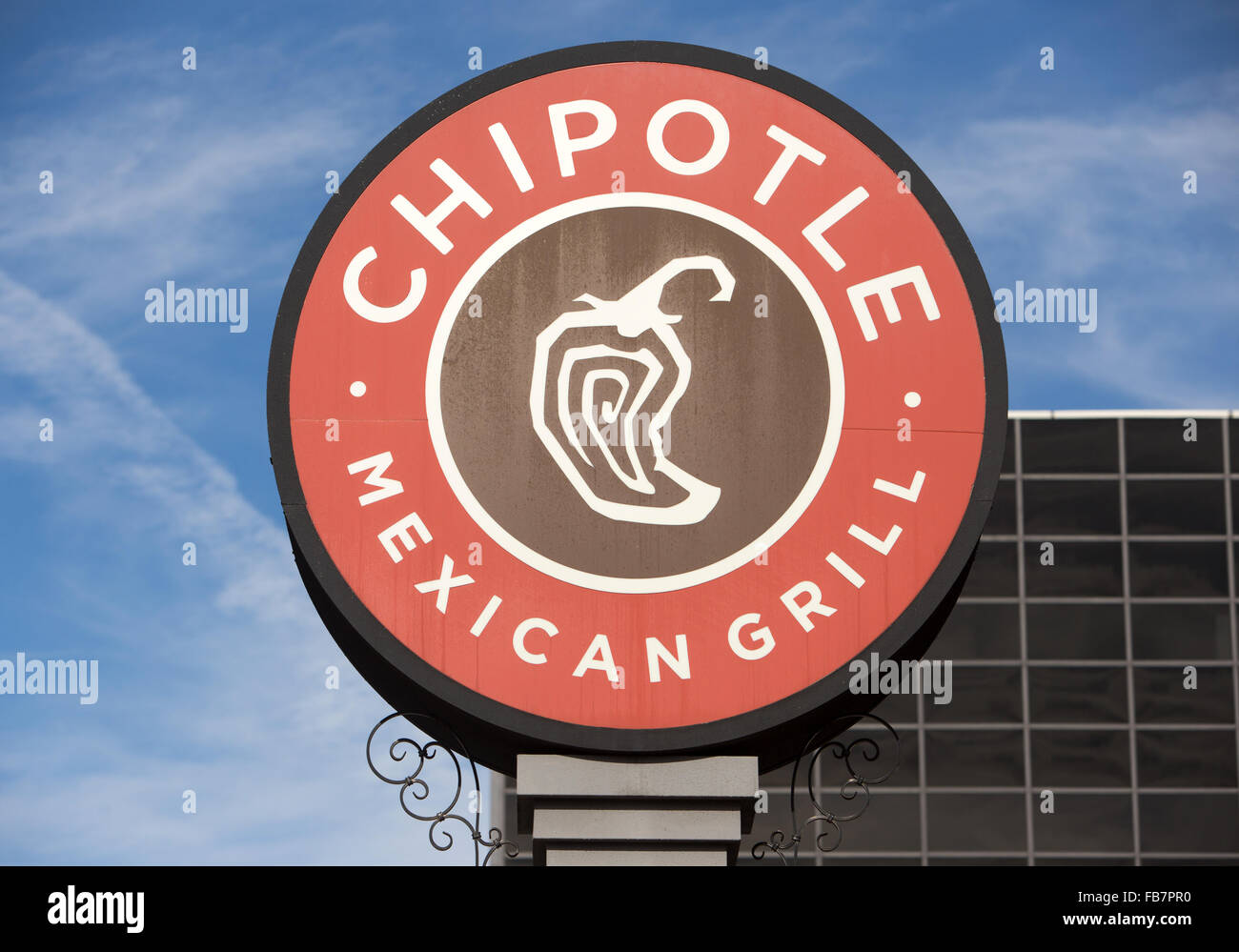 The Chipotle Mexican Grill sign. Stock Photo
