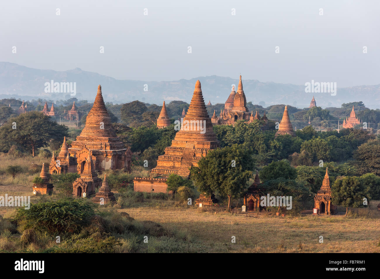View from the Shwe Sandaw Pagoda during sunset in Bagan, Myanmar Stock Photo