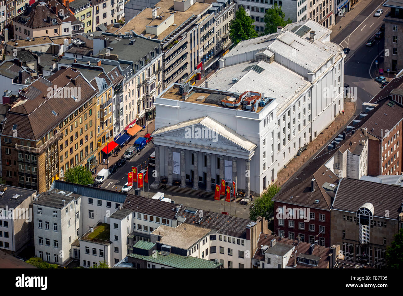 Aerial view, Aachen Theatre at Theater Square, overlooking the central Aachen, Aachen, Meuse-Rhine Euroregion, Stock Photo