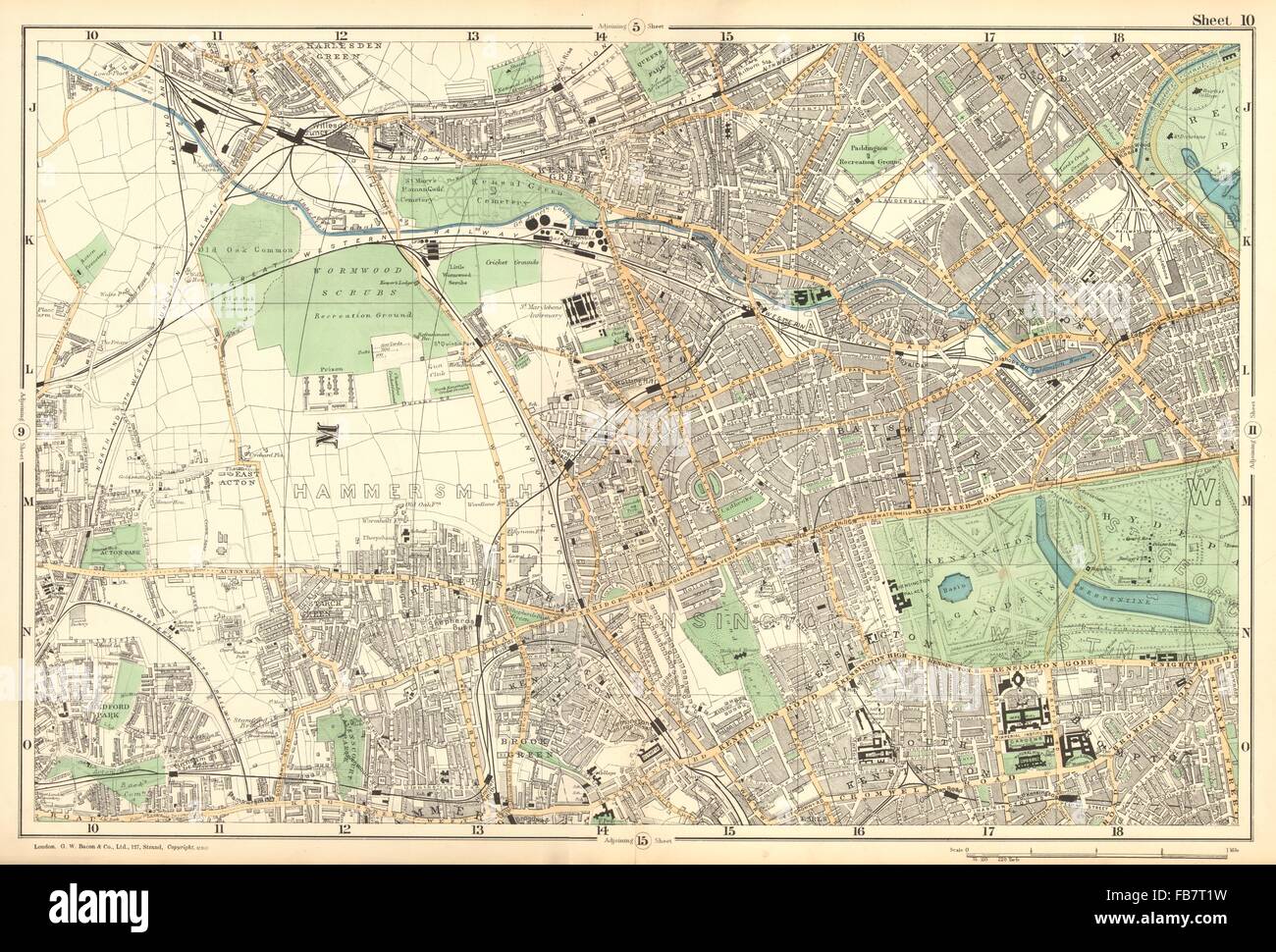 LONDON:Notting Hill,Kensington,St Johns Wd,Hammersmith,Bayswater.BACON, 1902 map Stock Photo