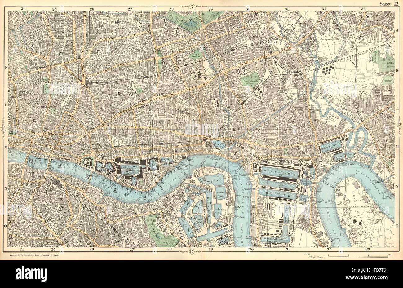 LONDON: City, East End, Southwark,Bethnal Green,Docks,Shoreditch.BACON, 1902 map Stock Photo