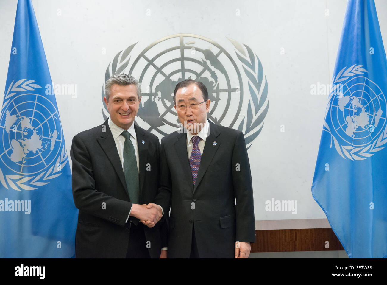 New York, United States. 11th Jan, 2016. Filippo Grandi (left) poses ...