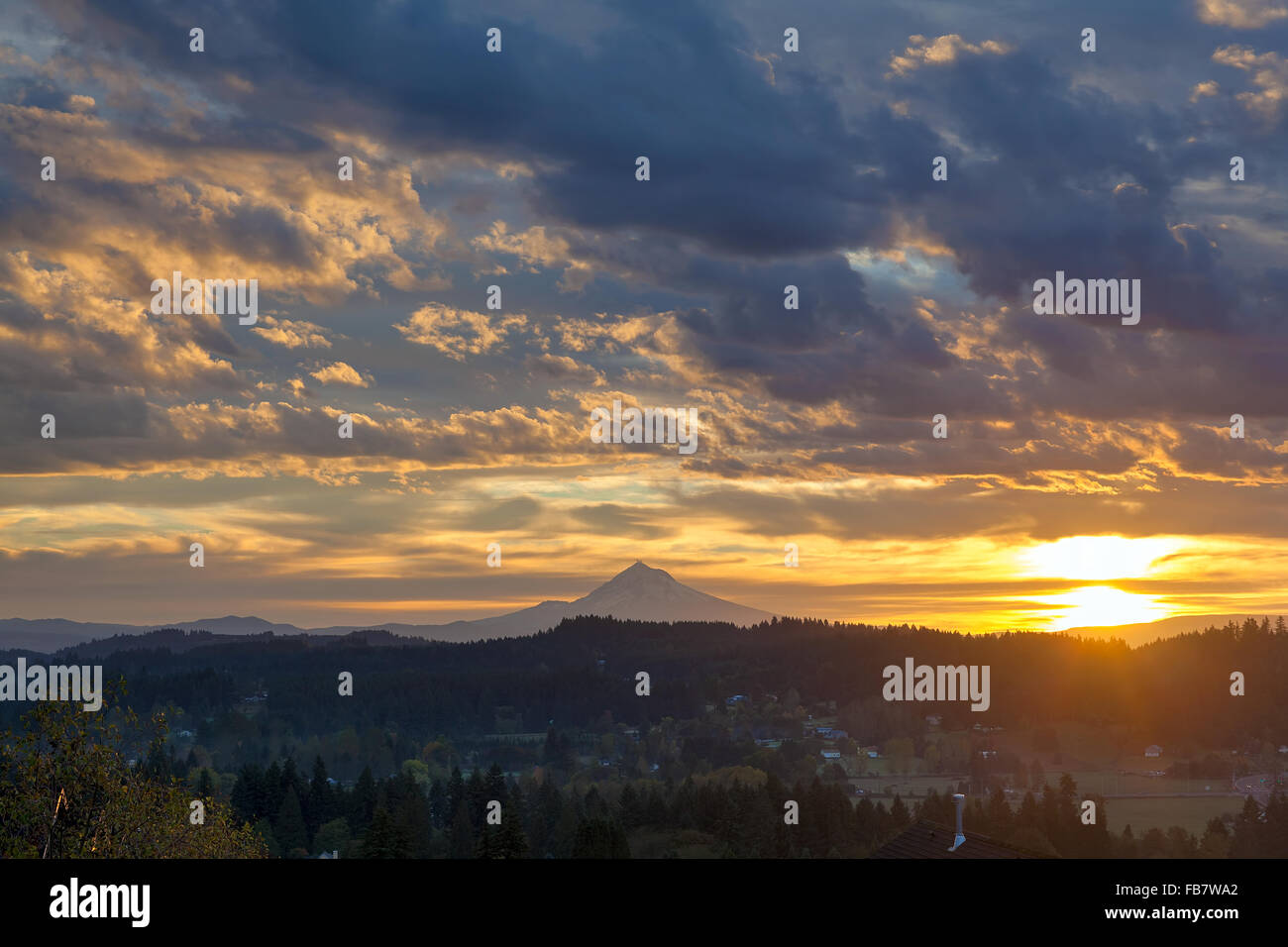 Sunrise Over Mt Hood View from Scenic Happy Valley Oregon Stock Photo