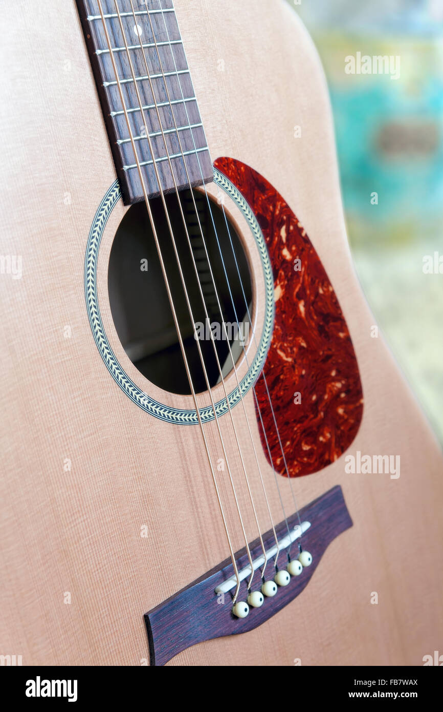 Steel Strings Acoustic Guitar Closeup Stock Photo