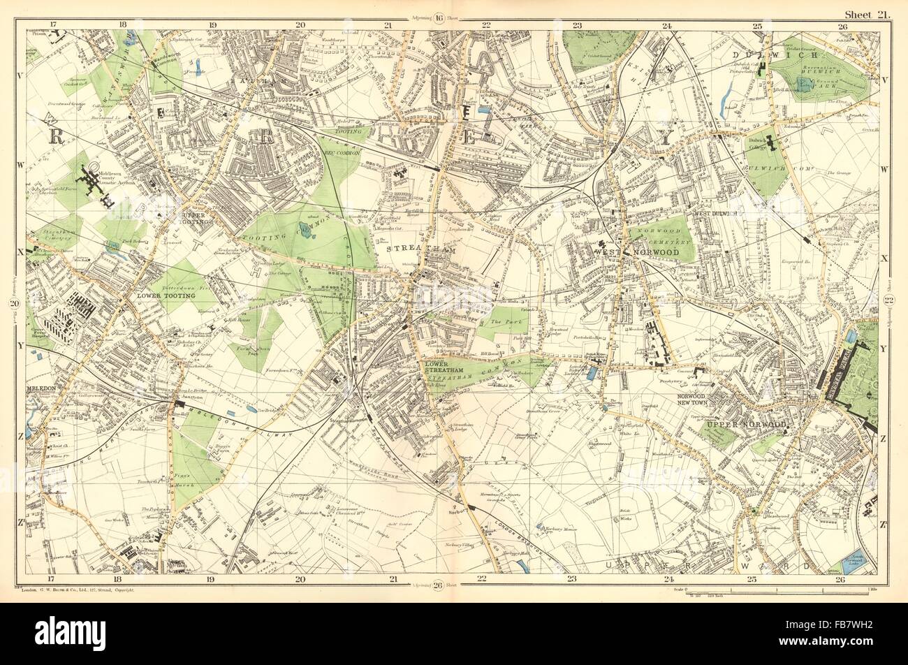 CLAPHAM Wandsworth,Balham,Upper Tooting,Battersea,Clapham Junction 1923 map 