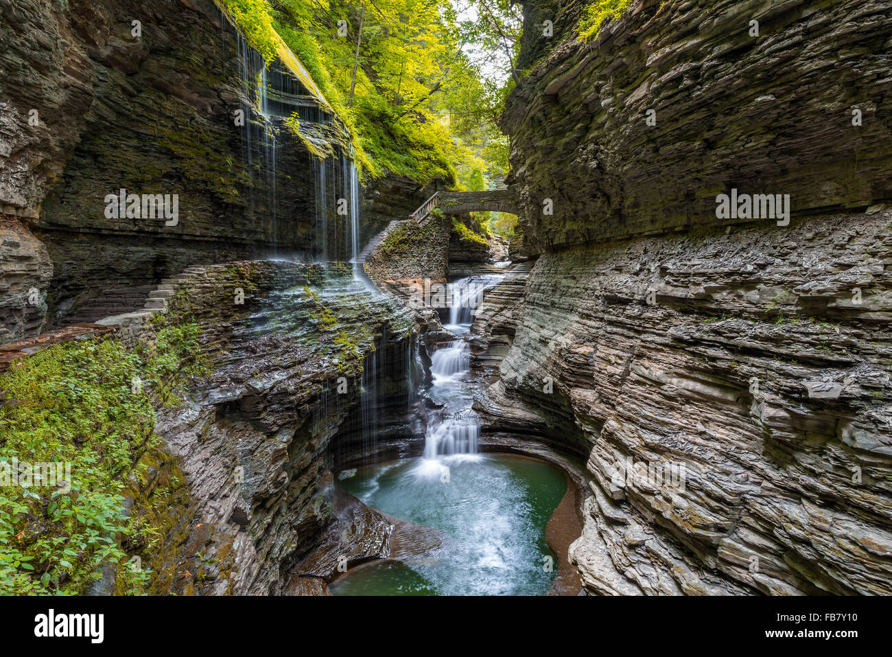 Rainbow Falls of Watkins Glen State Park Finger Lakes region of New York state. Stock Photo