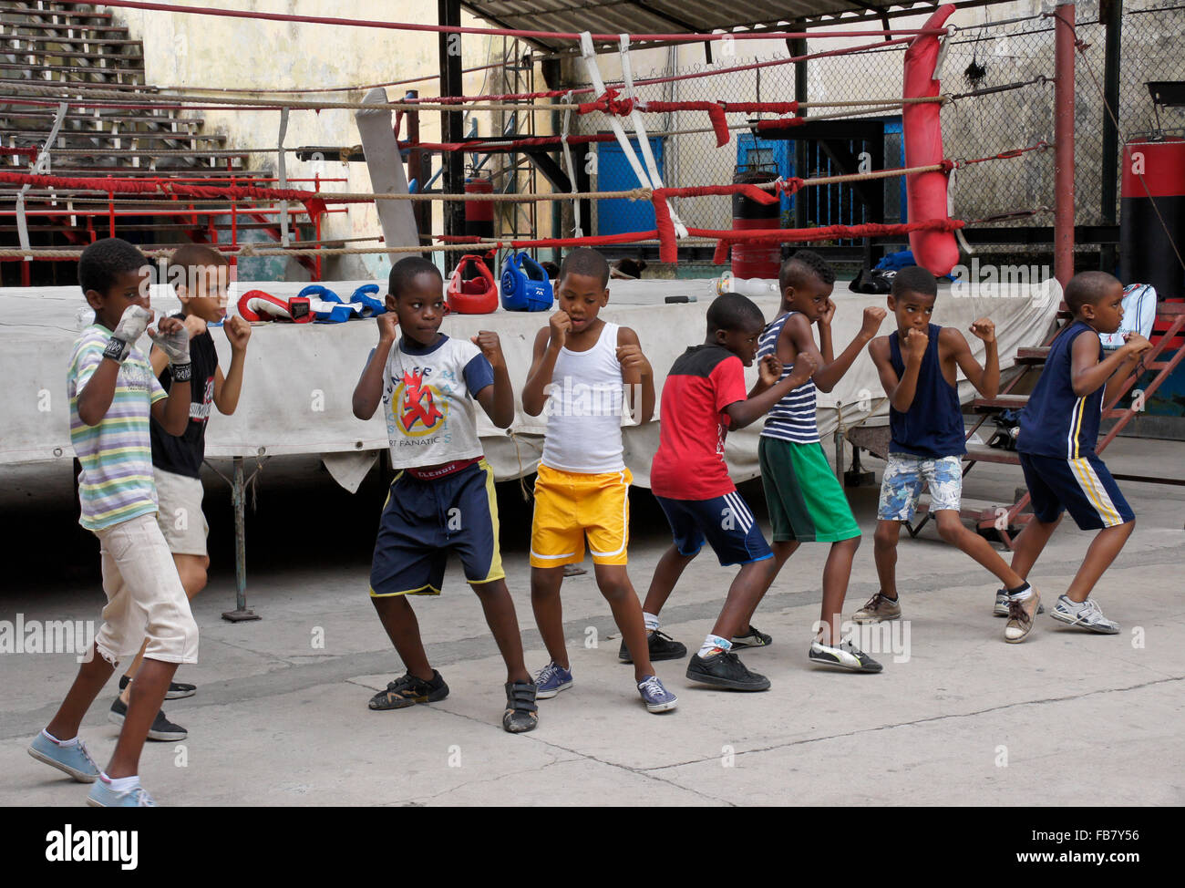 Boys in boxing class at Rafael Trejo gym, Havana, Cuba Stock Photo