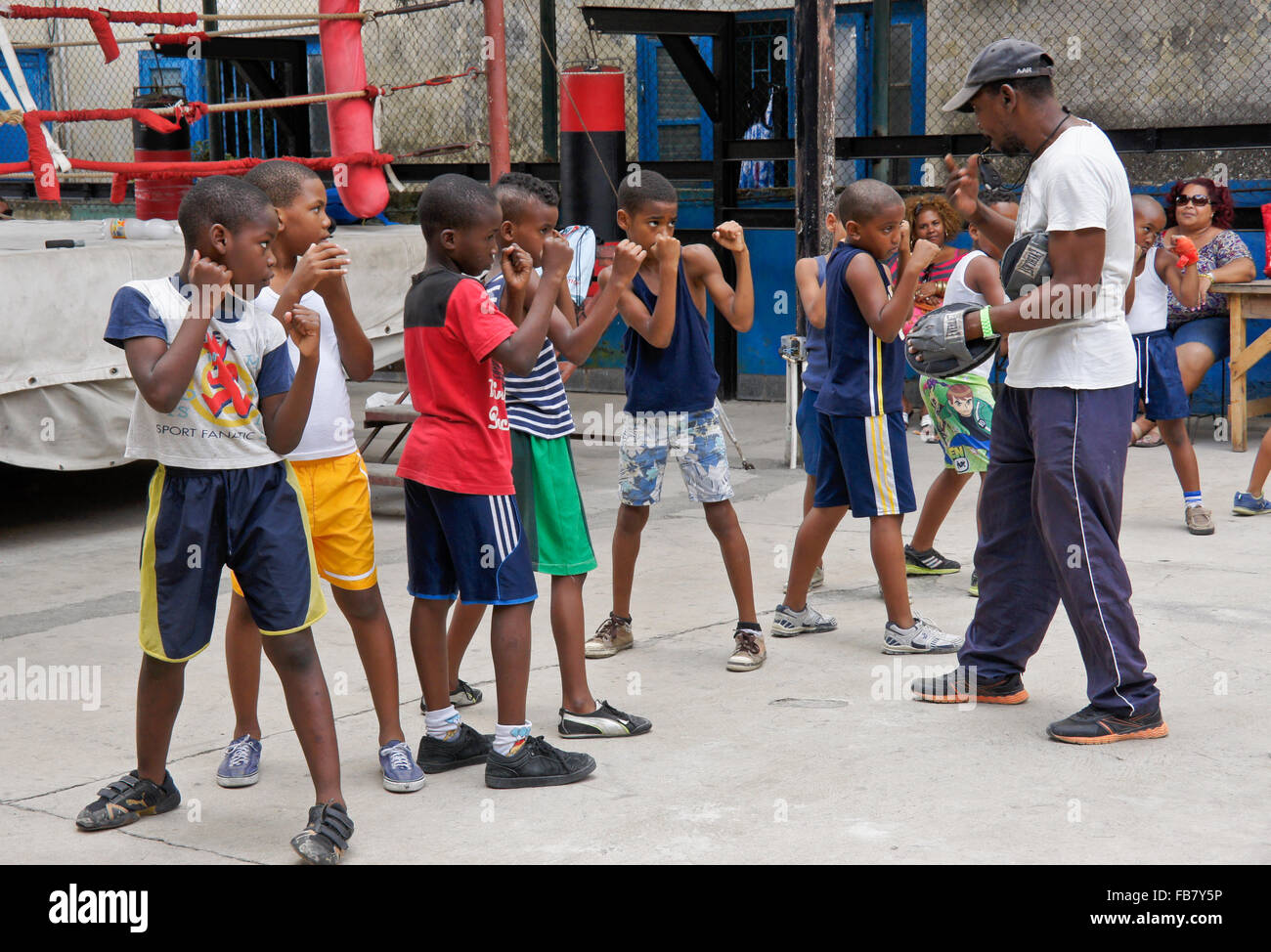 Boys in boxing class at Rafael Trejo gym, Havana, Cuba Stock Photo