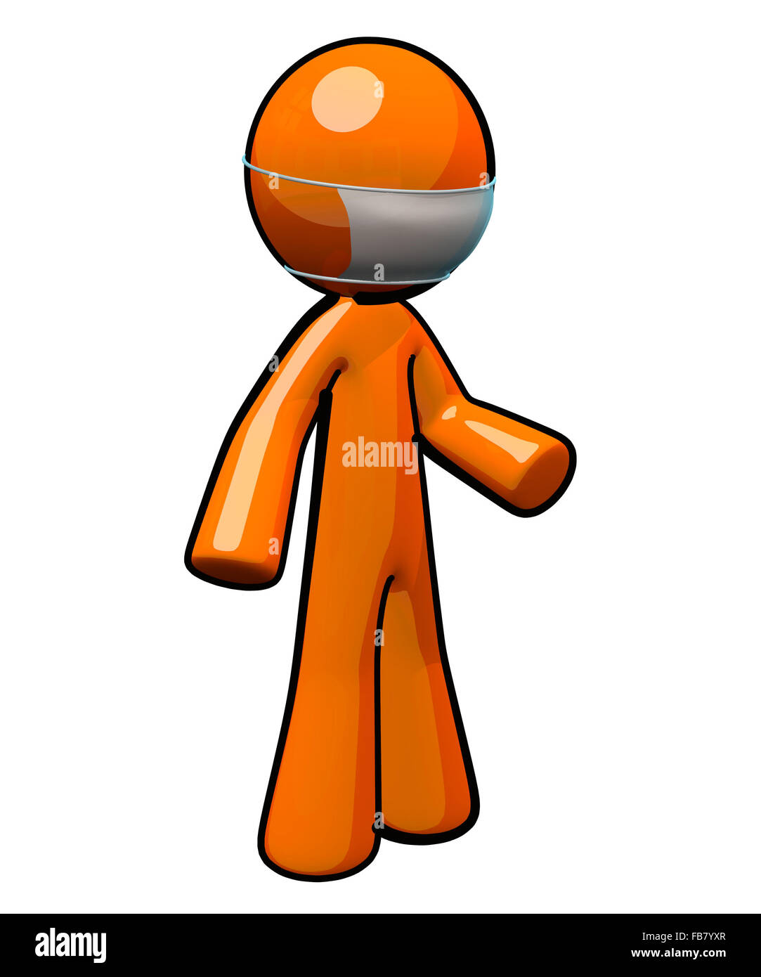 3d orange man wearing protective face mask, perhaps shieldign a patient. Stock Photo